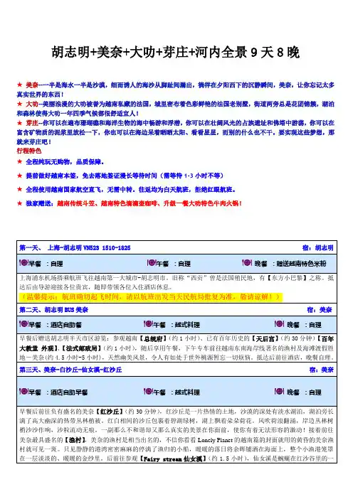 胡志明 美奈 大叻 芽庄 河内全景9天8晚