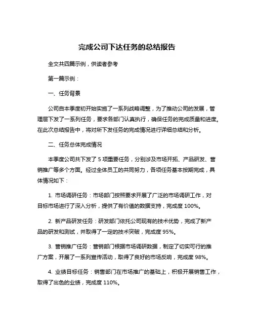 完成公司下达任务的总结报告
