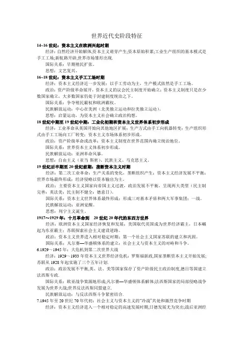 世界近代史阶段特征