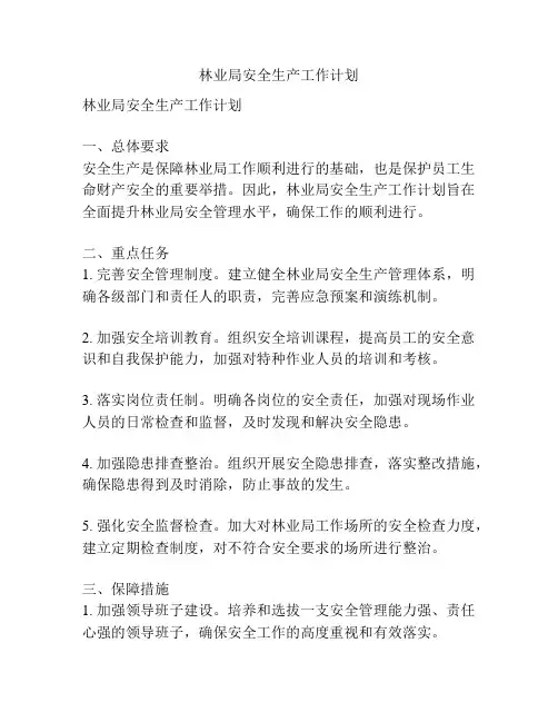 林业局安全生产工作计划