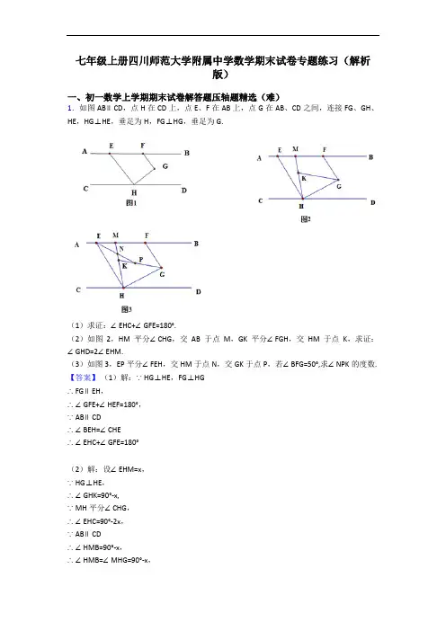 七年级上册四川师范大学附属中学数学期末试卷专题练习(解析版)
