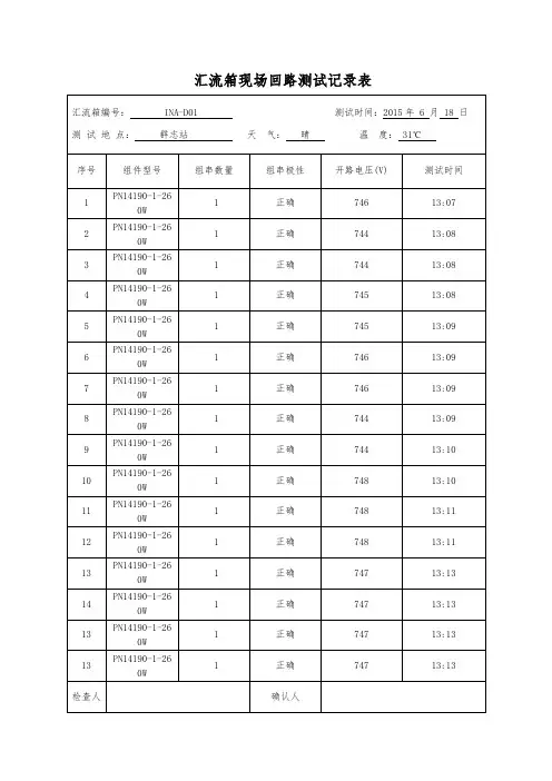 汇流箱回路测试记录表