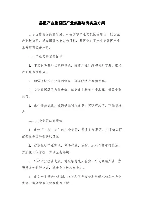 县区产业集聚区产业集群培育实施方案
