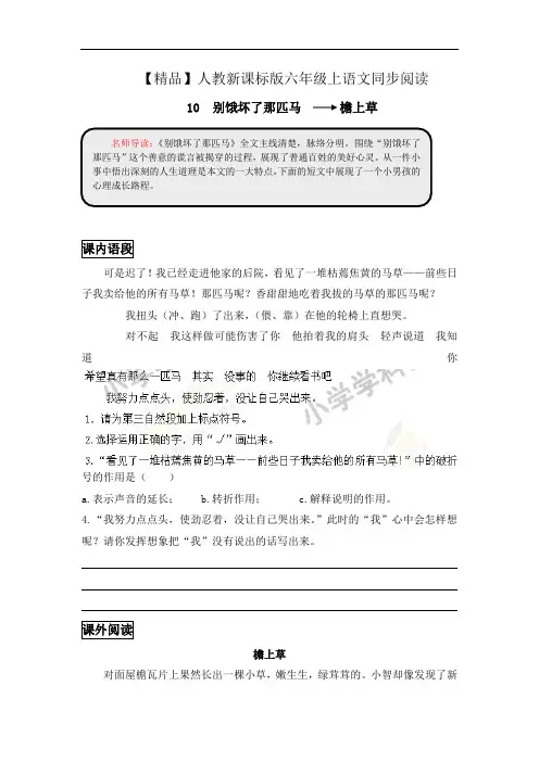 【精品】六年级上语文同步阅读及答案-10.别饿坏了那匹马-人教新课标