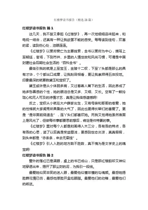 红楼梦读书报告（精选28篇）