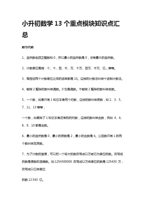 小升初数学13个重点模块知识点汇总
