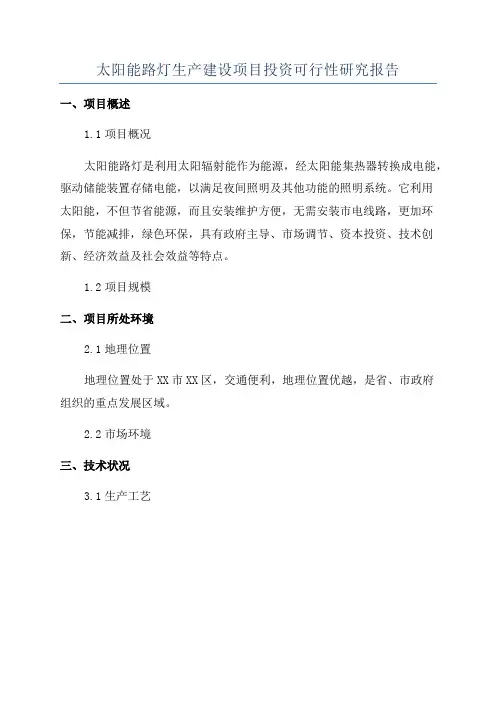 太阳能路灯生产建设项目投资可行性研究报告