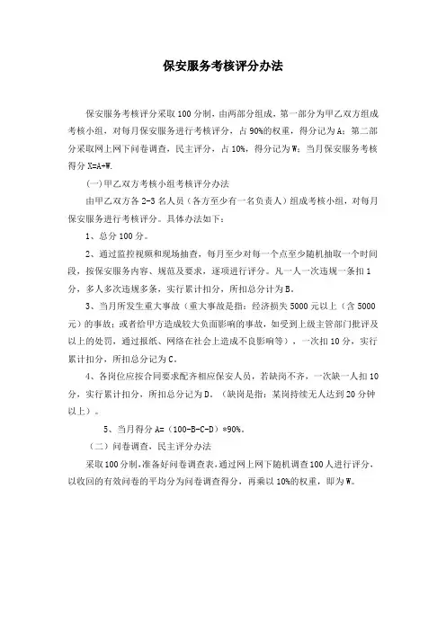 保安服务考核评分办法(参考模板)