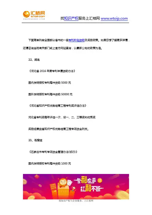 全国各省市专利补贴及奖励政策(二)