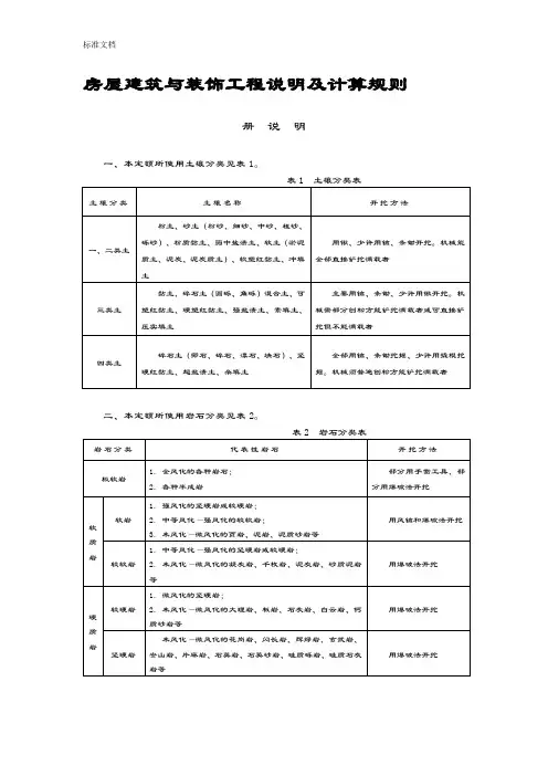 (宏业15定额)房屋建筑与装饰工程说明书及计算规则