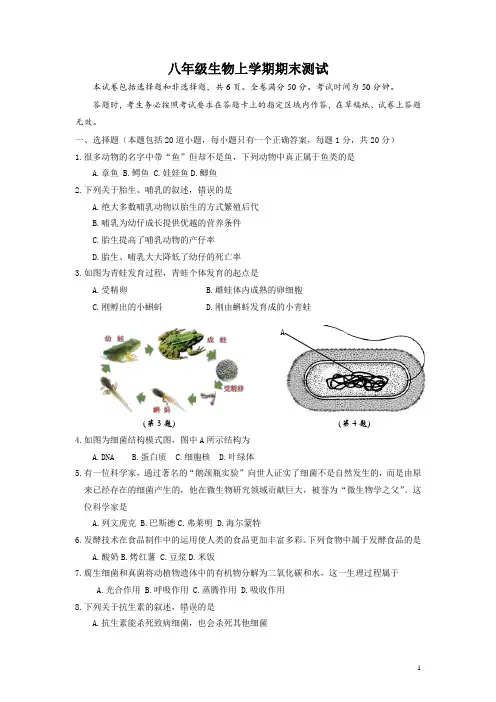 吉林省长春市八年级上学期期末考试生物试题(附答案)