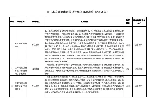 重庆市涪陵区水利局公共服务事项清单2023年