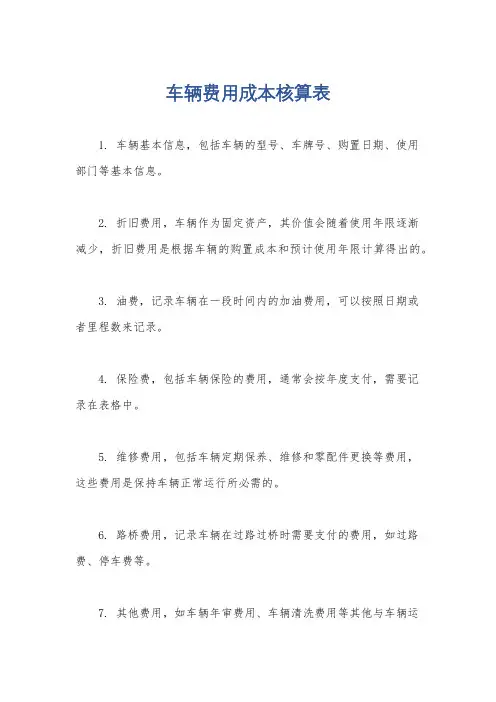 车辆费用成本核算表