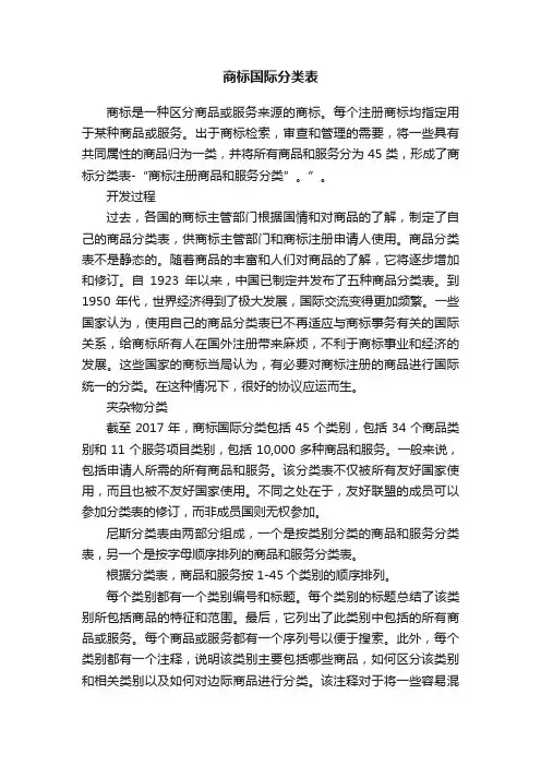 商标国际分类表
