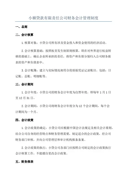 小额贷款有限责任公司财务会计管理制度