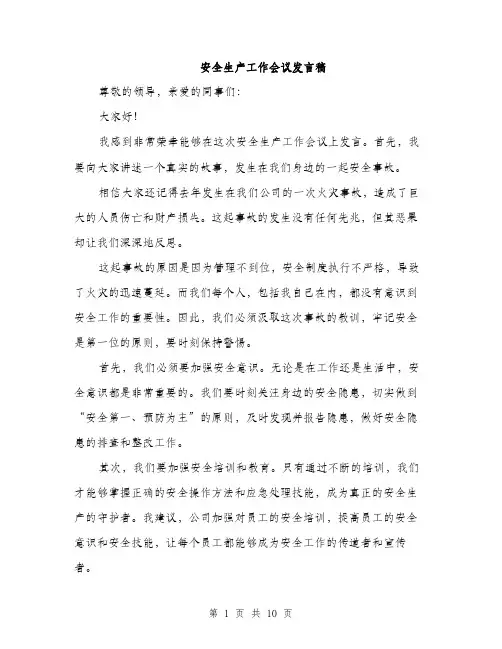 安全生产工作会议发言稿（5篇）