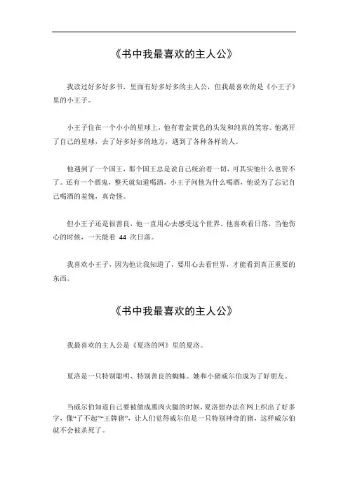 书中我最喜欢的主人公作文