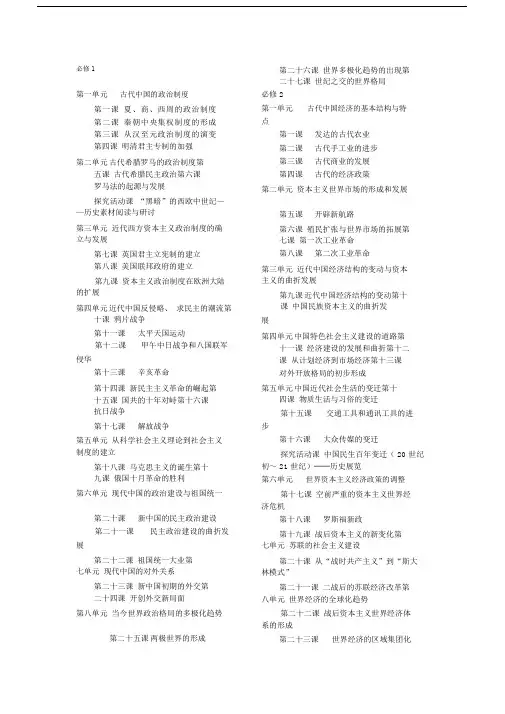 (完整word版)新课标人教版高中历史目录.docx