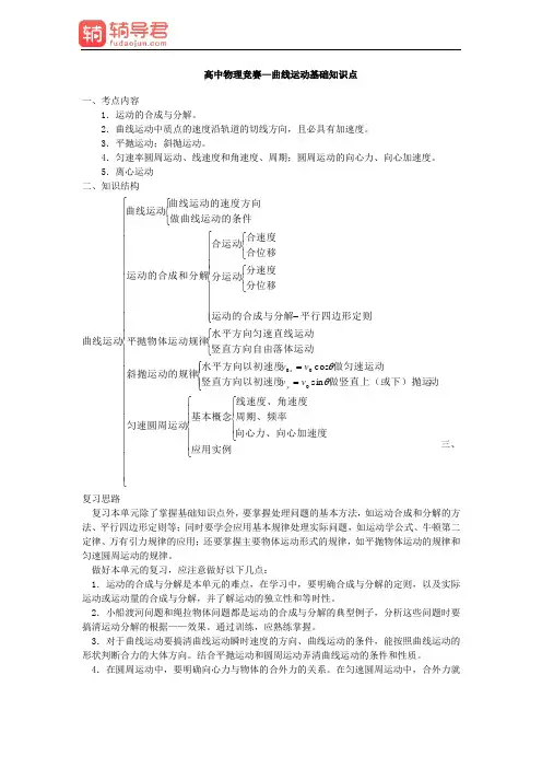 高中物理竞赛—曲线运动基础知识点