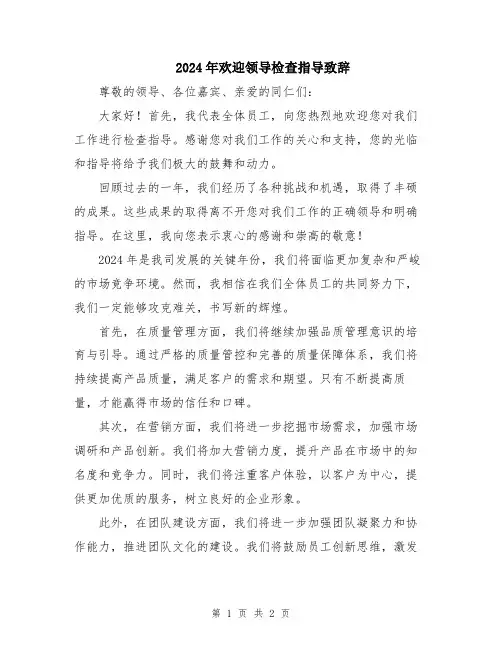 2024年欢迎领导检查指导致辞