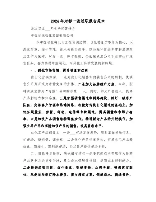 2024年对标一流述职报告范本（2篇）