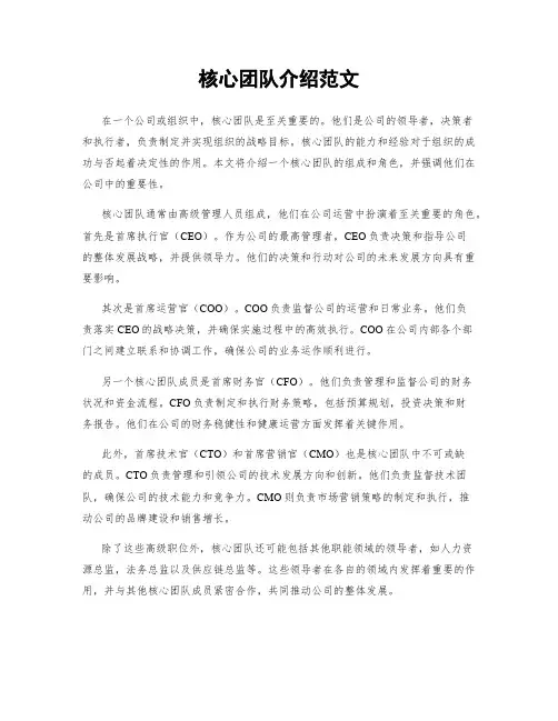 核心团队介绍范文
