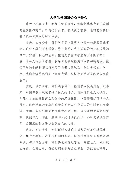 大学生爱国班会心得体会