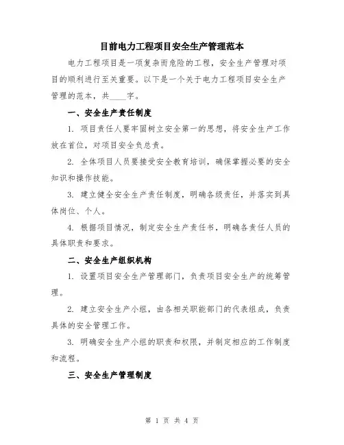 目前电力工程项目安全生产管理范本