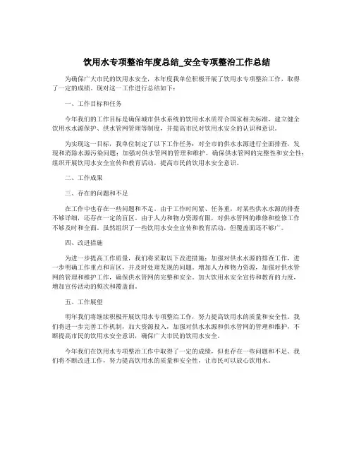 饮用水专项整治年度总结_安全专项整治工作总结