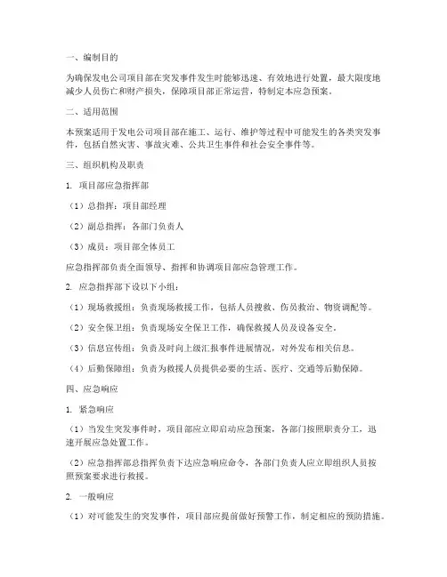 发电公司项目部应急预案