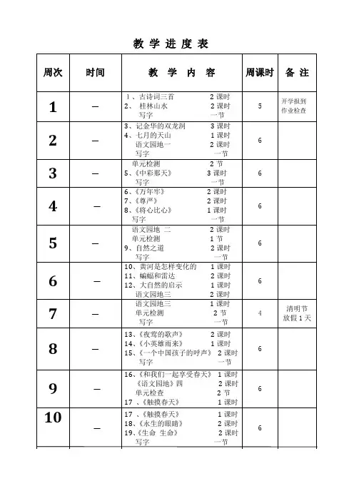 四年级语文教学进度表