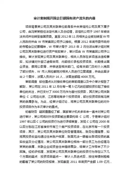 审计案例揭开国企巨额国有资产流失的内幕