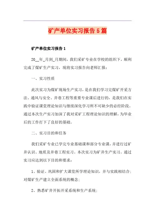 矿产单位实习报告5篇