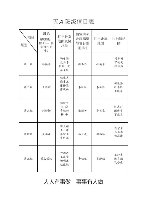 班级值日表(模板)