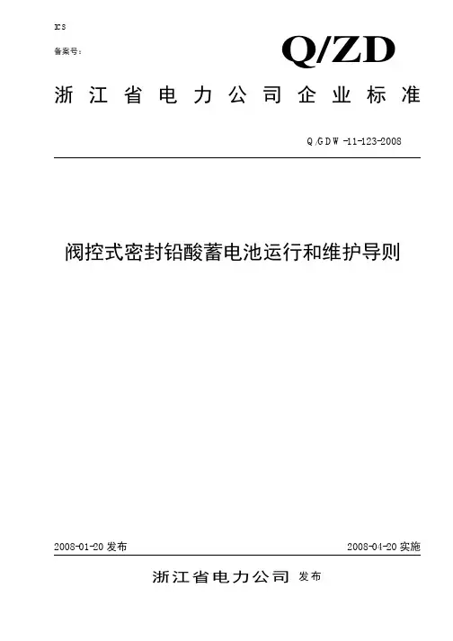 阀控式密封铅酸蓄电池运行和维护导则