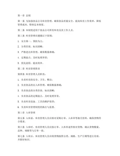 食品公司库房管理制度