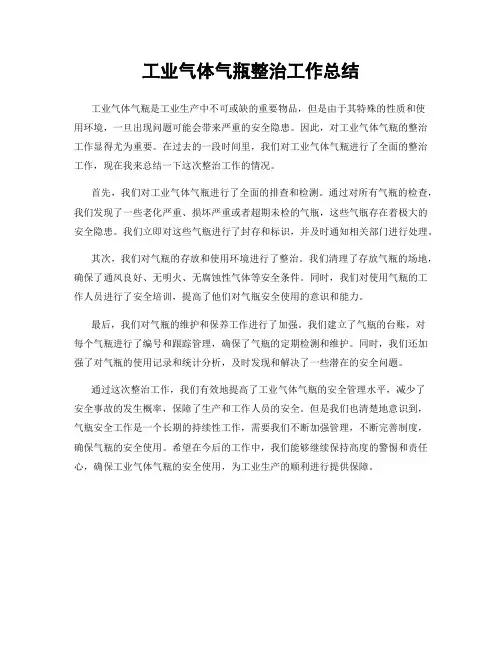 工业气体气瓶整治工作总结