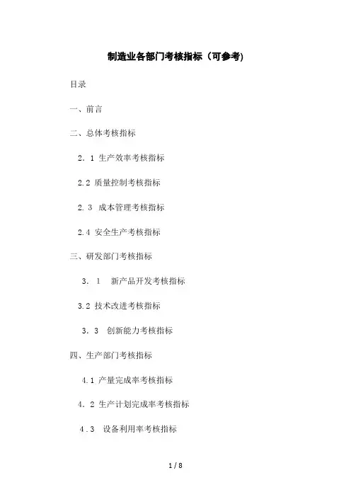 制造业各部门考核指标(可参考)