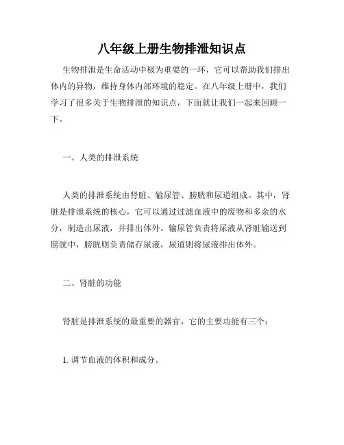 八年级上册生物排泄知识点