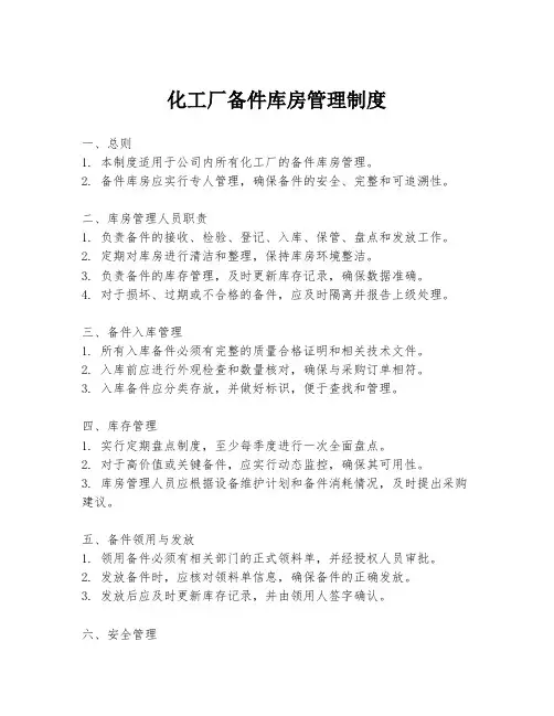 化工厂备件库房管理制度