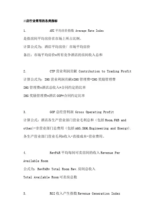酒店各类指标