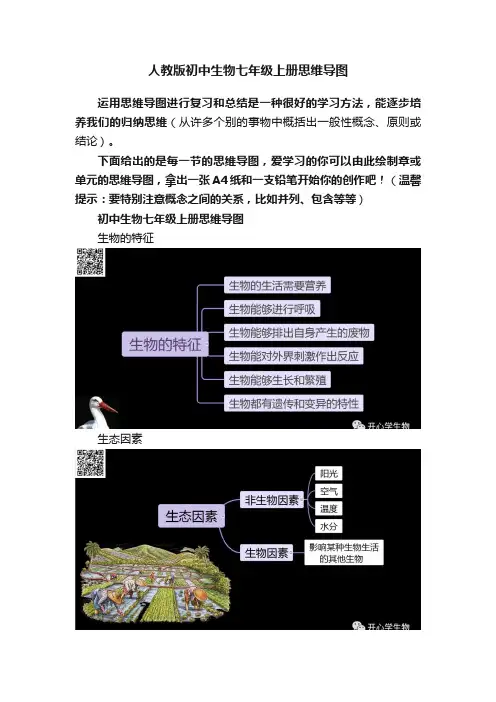 人教版初中生物七年级上册思维导图
