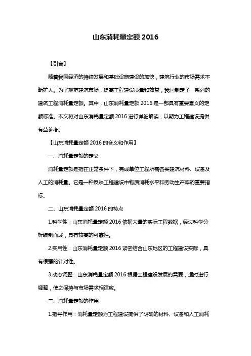 山东消耗量定额2016