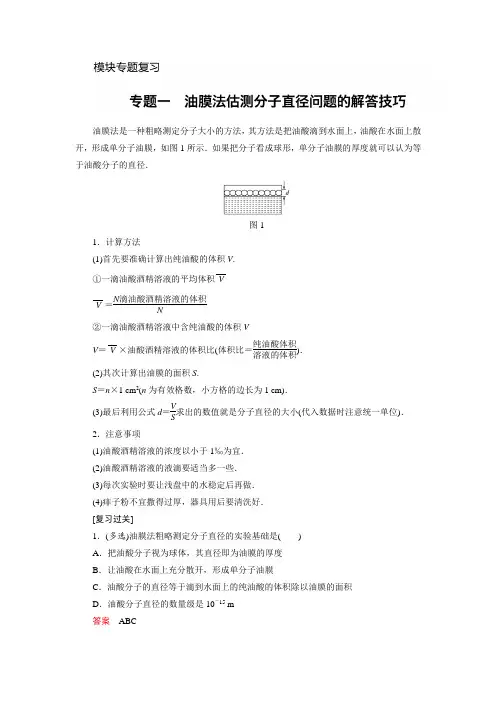 18-19版：专题一　油膜法估测分子直径问题的解答技巧（创新设计）