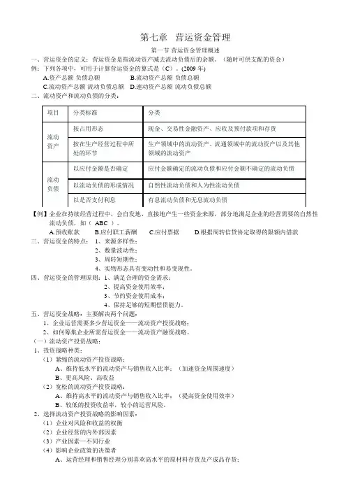 中级会计师财务管理7章运营资金管理