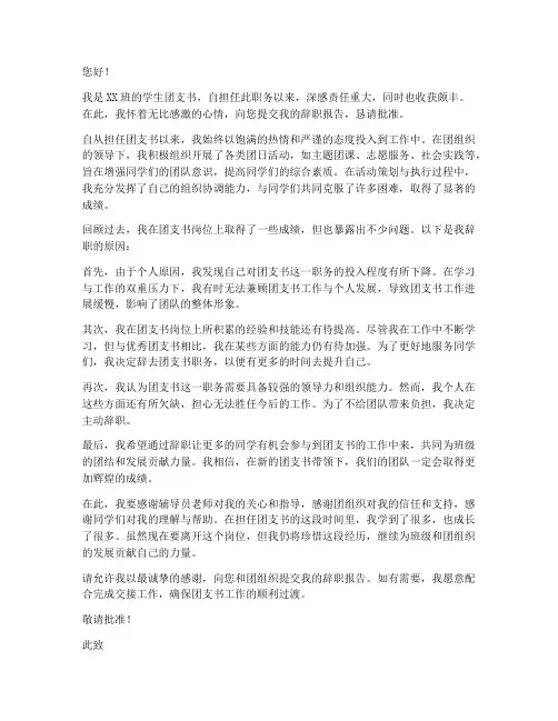 学生团支书辞职报告