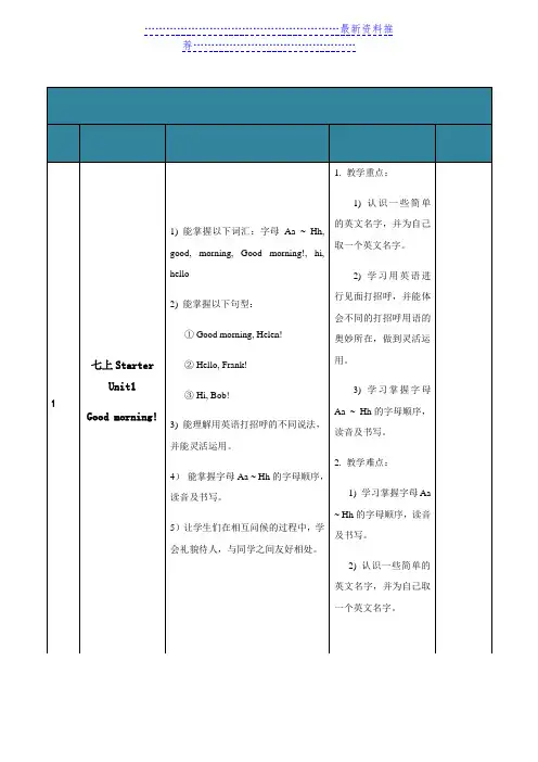 人教版七年级上册英语个性化辅导计划