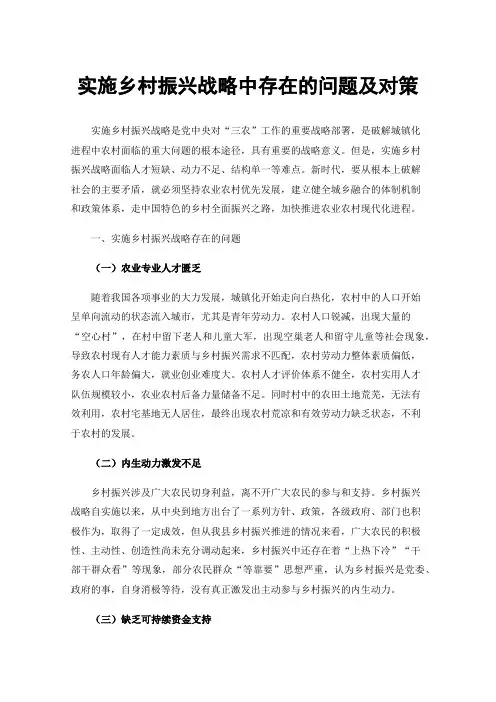 实施乡村振兴战略中存在的问题及对策