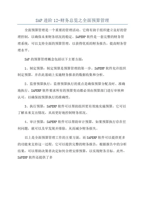 SAP进阶12-财务总览之全面预算管理
