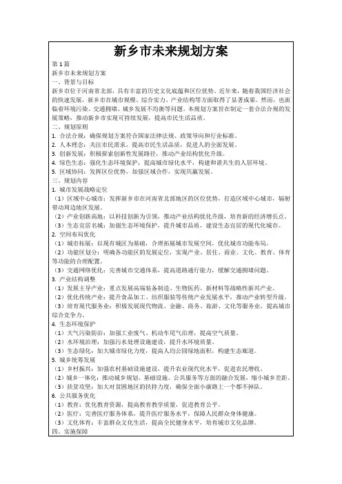 新乡市未来规划方案